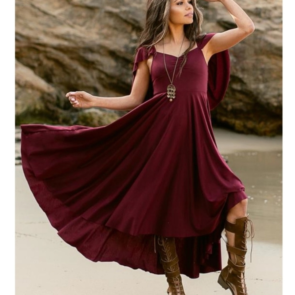 Joyfolie Burgundy High Low Dress In Chili Pepper